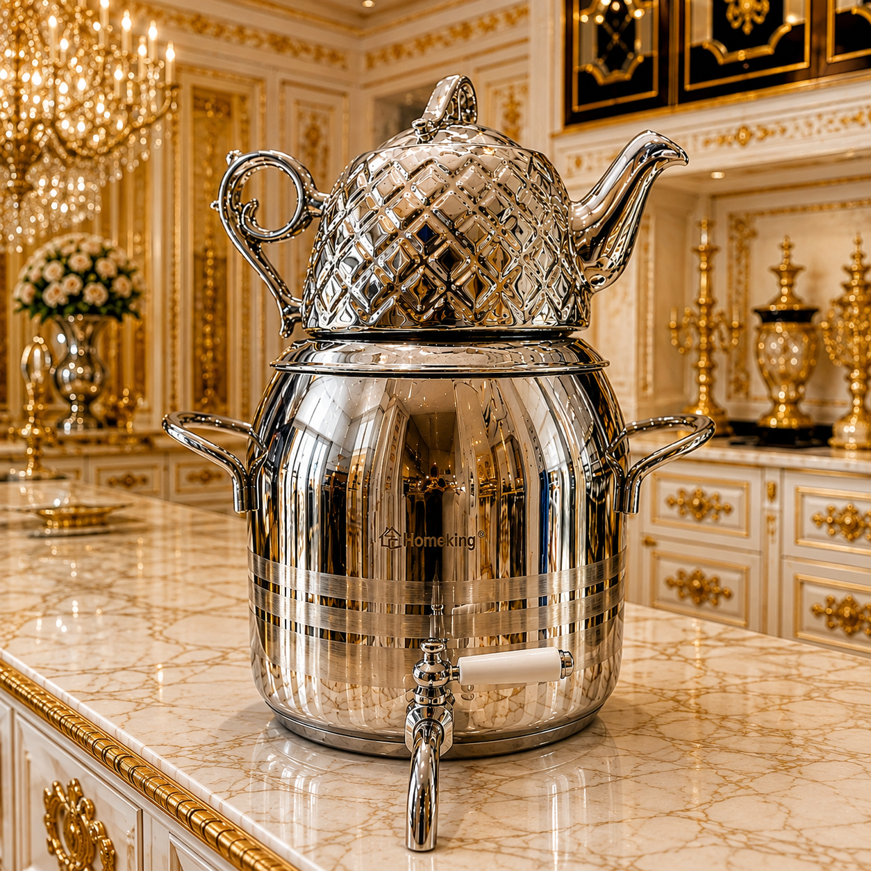 کتری و قوری استیل هوم کینگ ۶ لیتری Home King