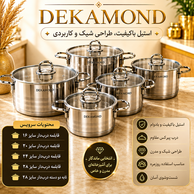 سرویس قابلمه استیل ۱۰ پارچه دکاموند Decomond