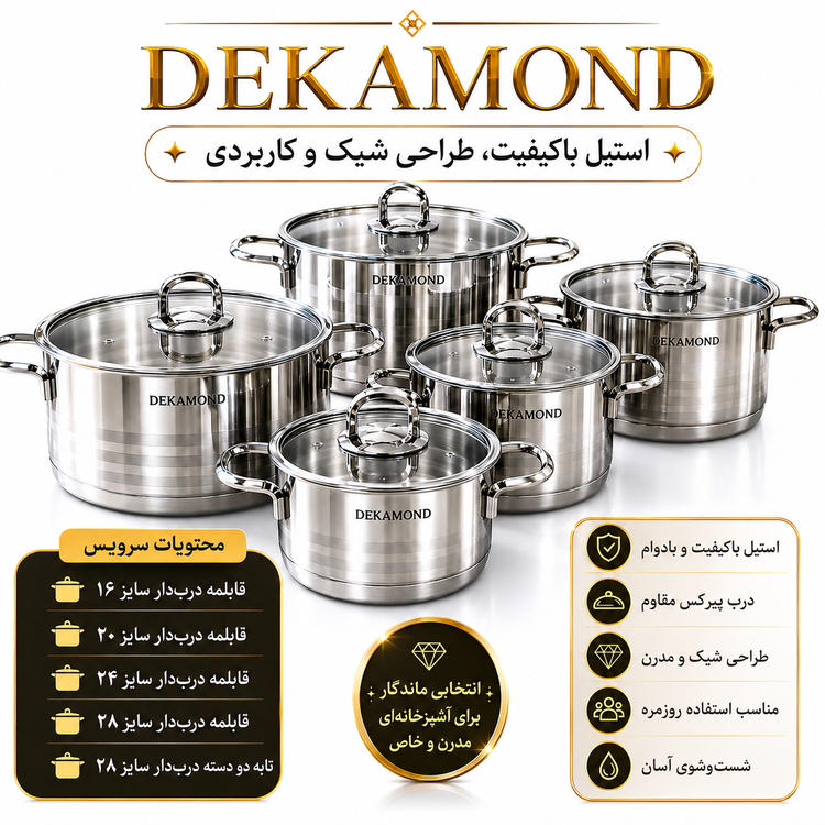 سرویس قابلمه استیل ۱۰ پارچه دکاموند Decomond