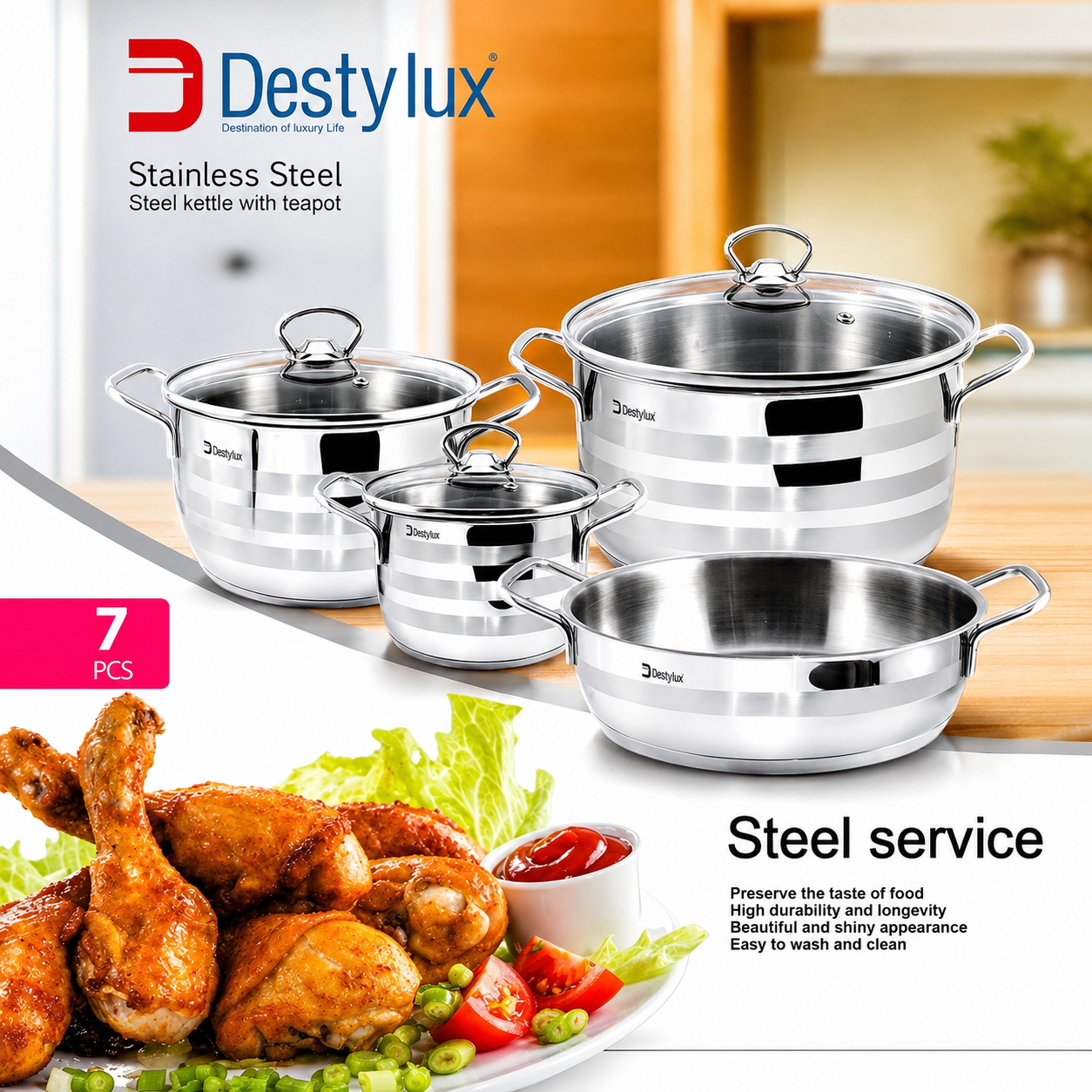 سرویس قابلمه استیل ۷ پارچه دستی لوکس Destilux