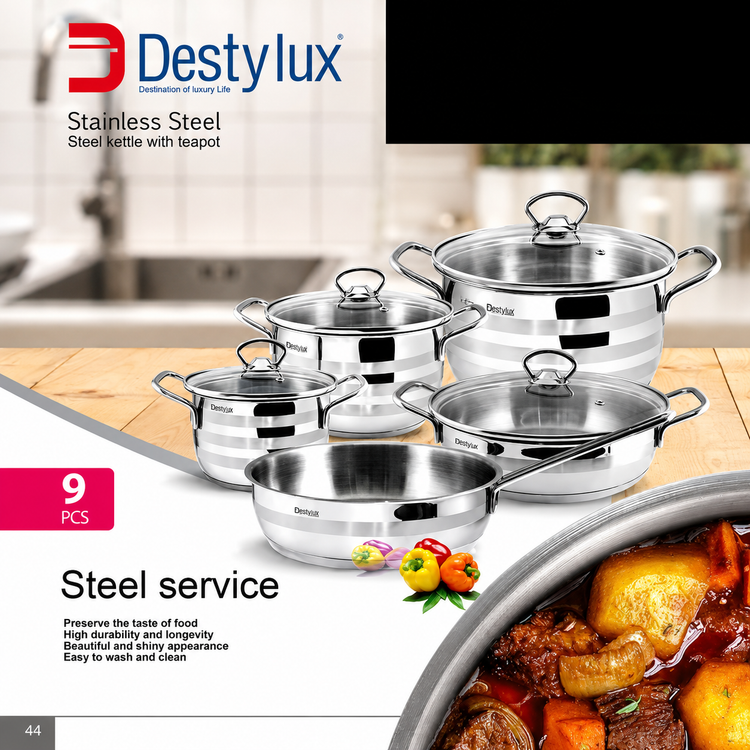 سرویس پخت و پز ۹ پارچه دستی لوکس Destilux
