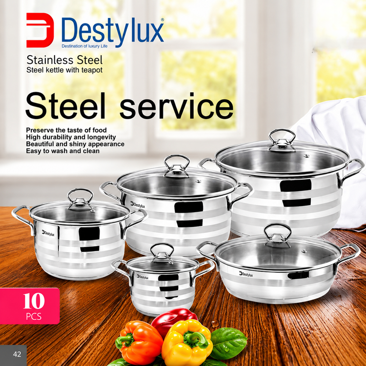 سرویس پخت و پز ۱۰ پارچه مدل دستی لوکس Destilux