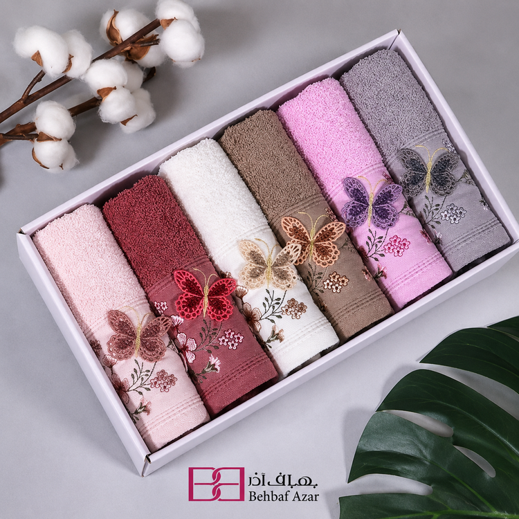 حوله دستی بهباف آذر سهبعدی گلدوزی مدل پروانه