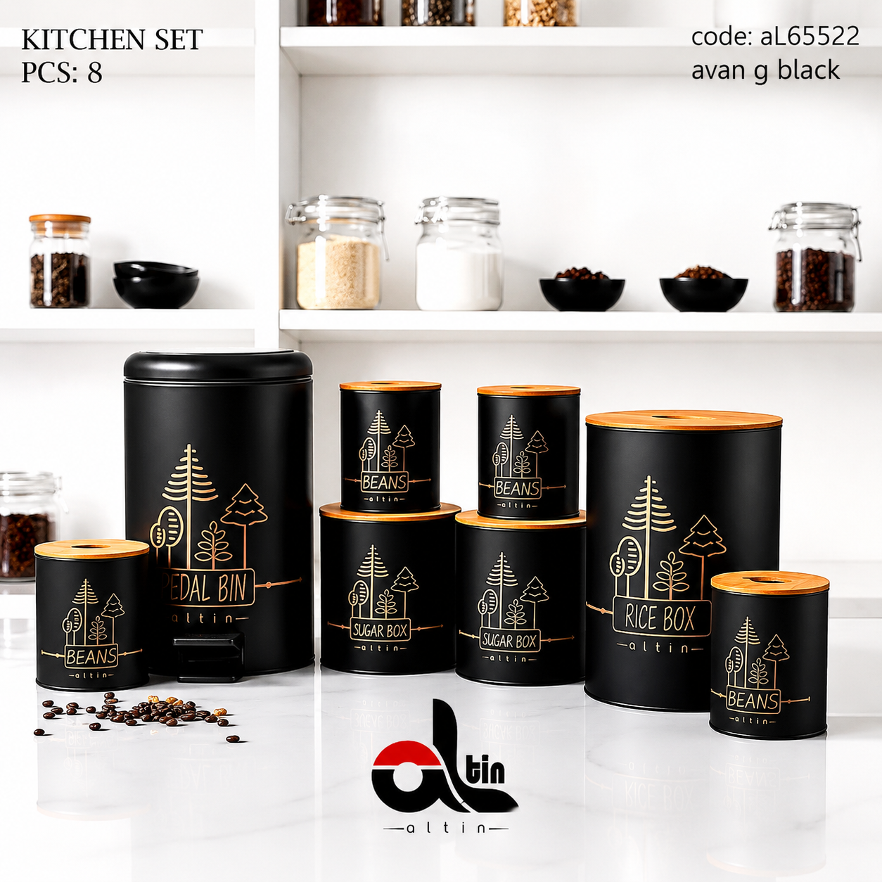 سرویس آشپزخانه ۸ پارچه درب چوب آیسل AYSEL مدل AVAN