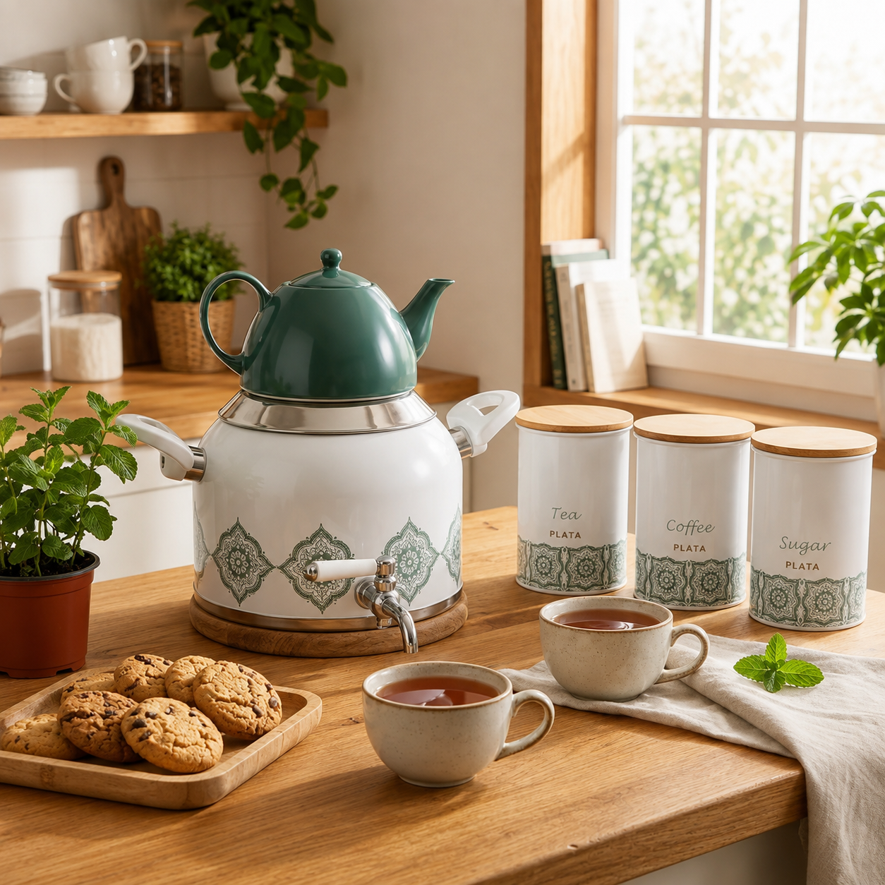 ست کتری و قوری ۵ پارچه Kitchen Verplata مدل Flor سبز