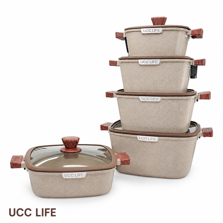 سرویس قابلمه چدن مربع ۱۰ پارچه UCC LIFE کرم
