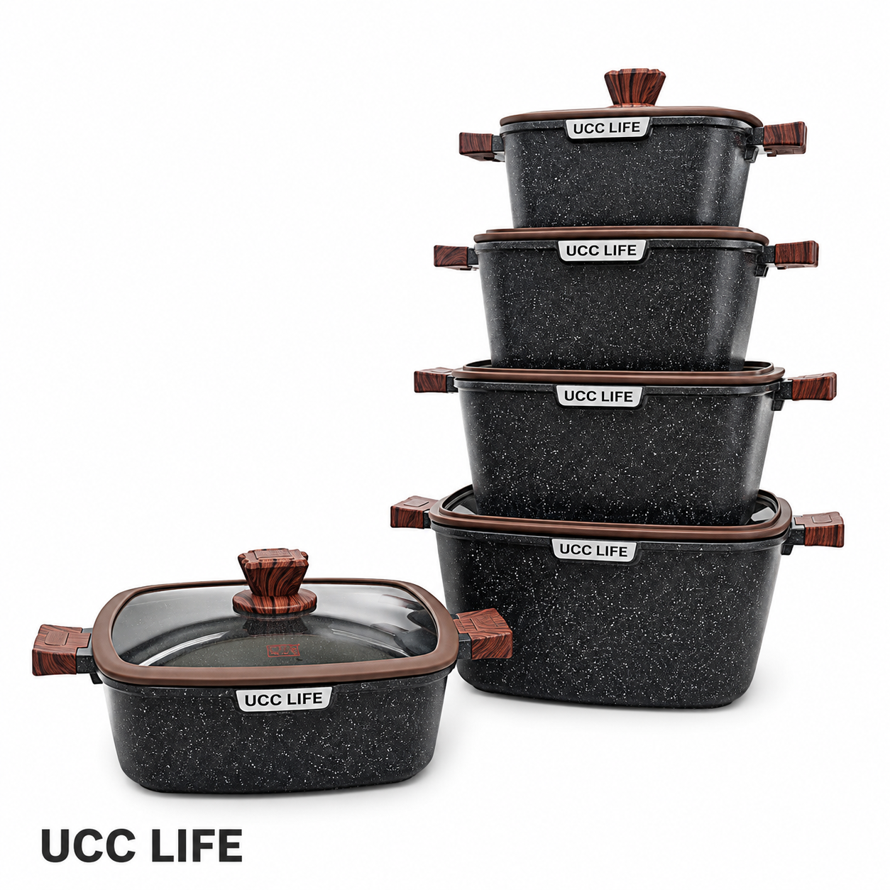 سرویس قابلمه چدن مربع ۱۰ پارچه UCC LIFE مشکی