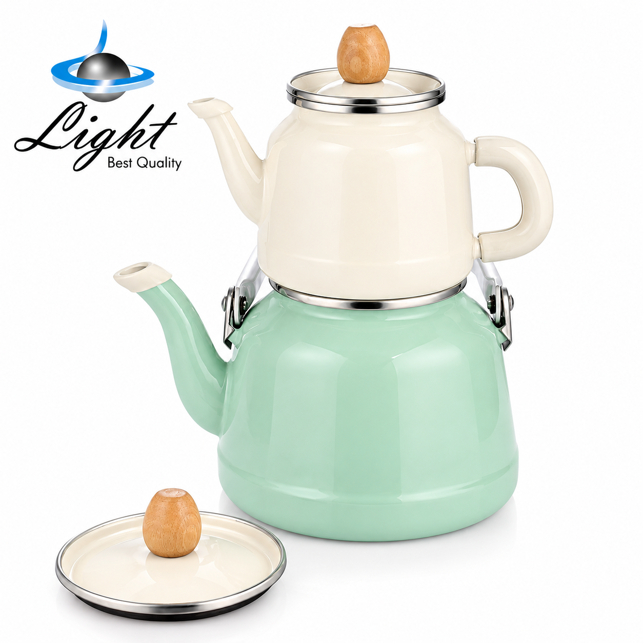 کتری قوری لعابی رنگی ترکیه Light سبز