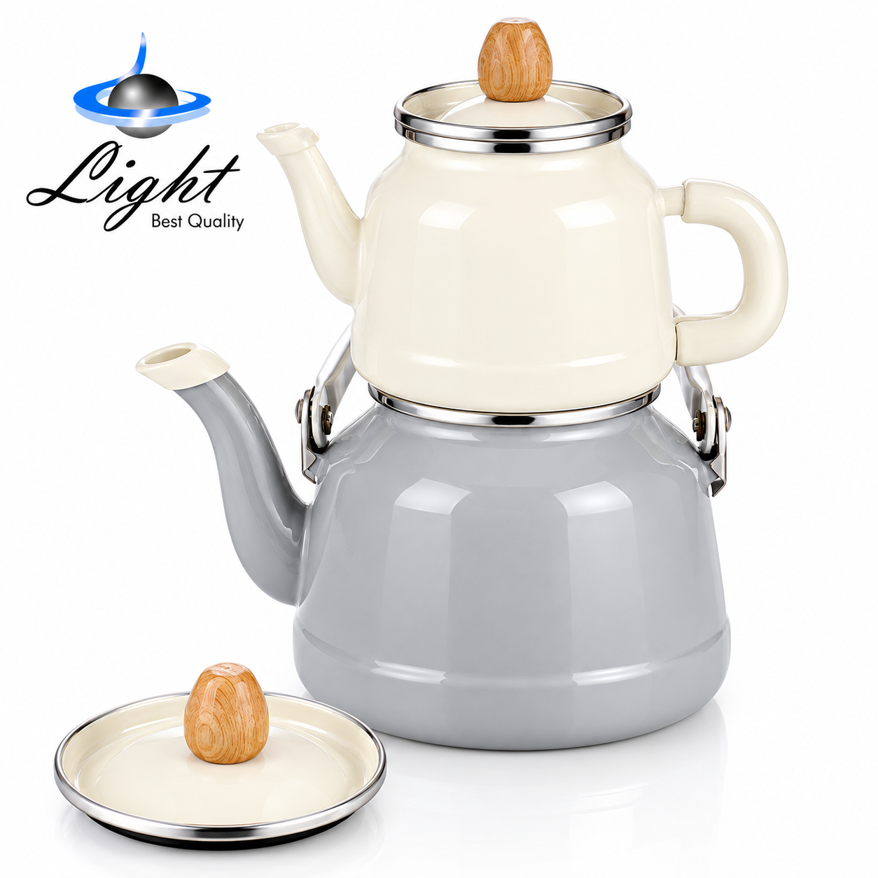 کتری قوری لعابی رنگی ترکیه Light طوسی