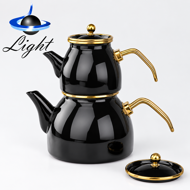 کتری قوری رنگی دسته بغل لعابی لایت Light مشکی