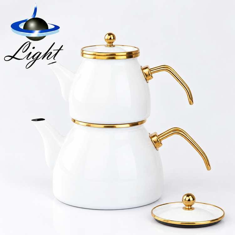 کتری قوری رنگی دسته بغل لعابی لایت Light سفید