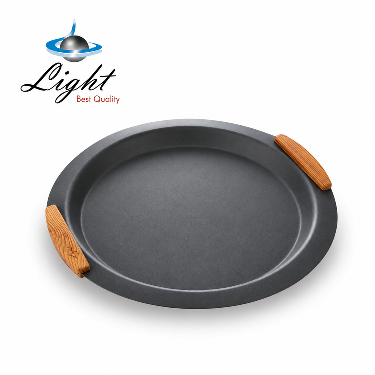 سینی گرد فلزی دسته چوبی لایت Light طوسی