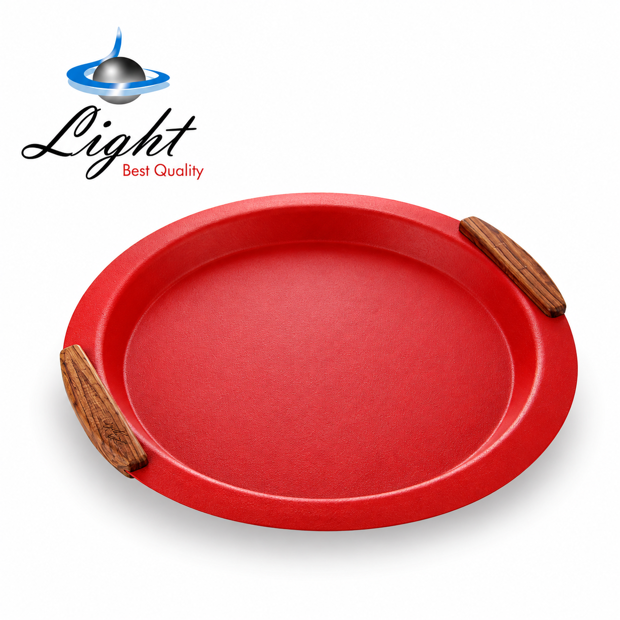 سینی گرد فلزی دسته چوبی لایت Light قرمز