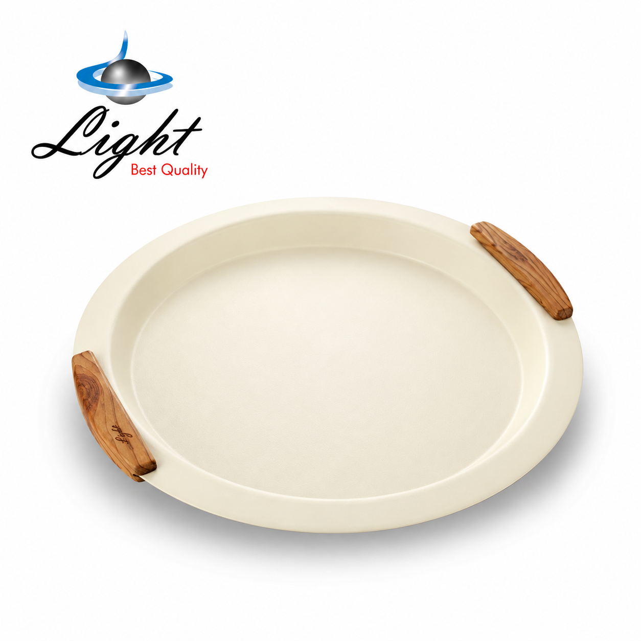 سینی گرد فلزی دسته چوبی لایت Light کرم