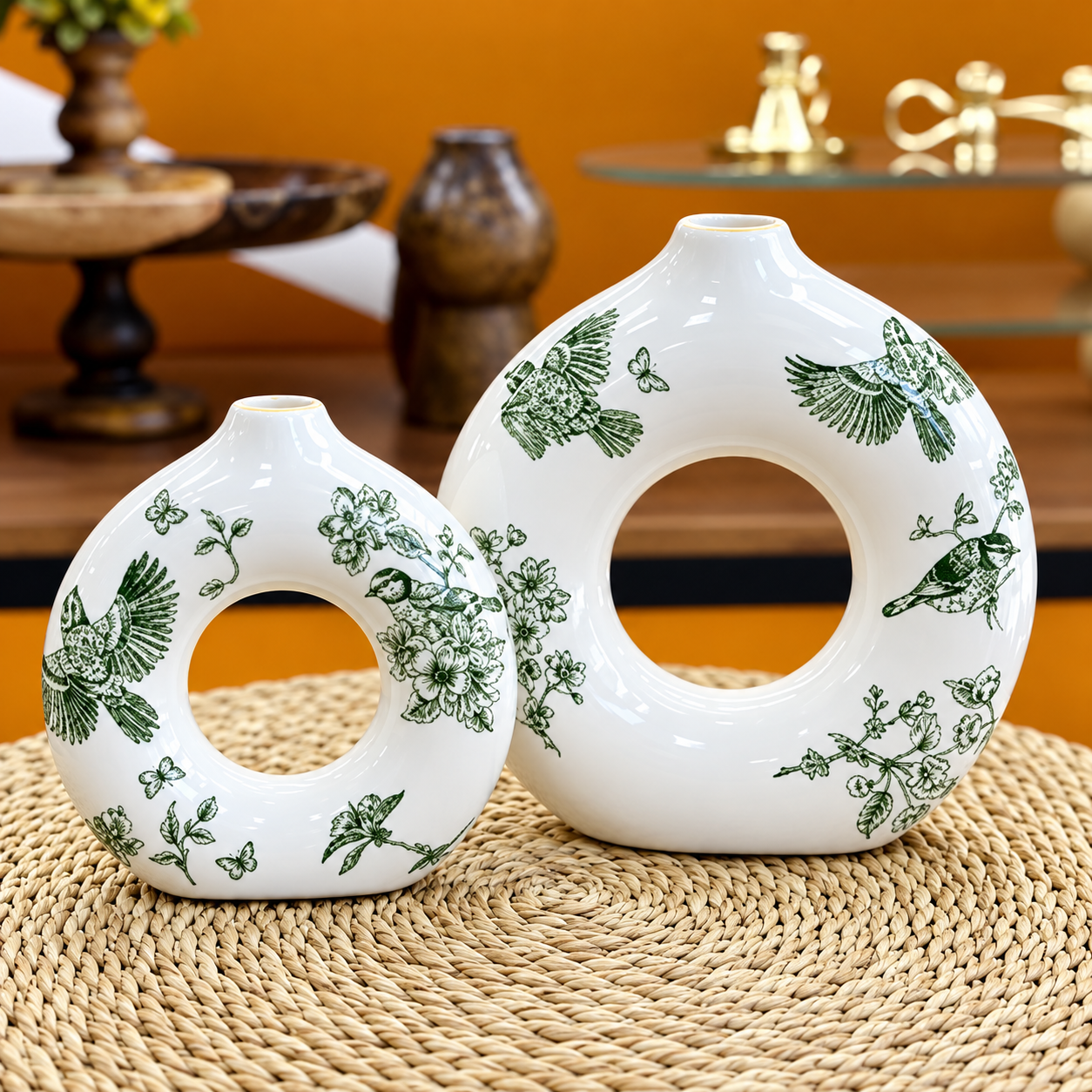 گلدان سرامیکی دونات دو سایز چکاوک سبز