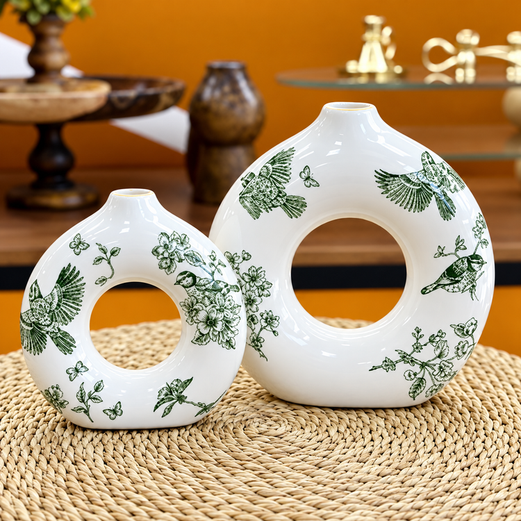 گلدان سرامیکی دونات دو سایز چکاوک سبز