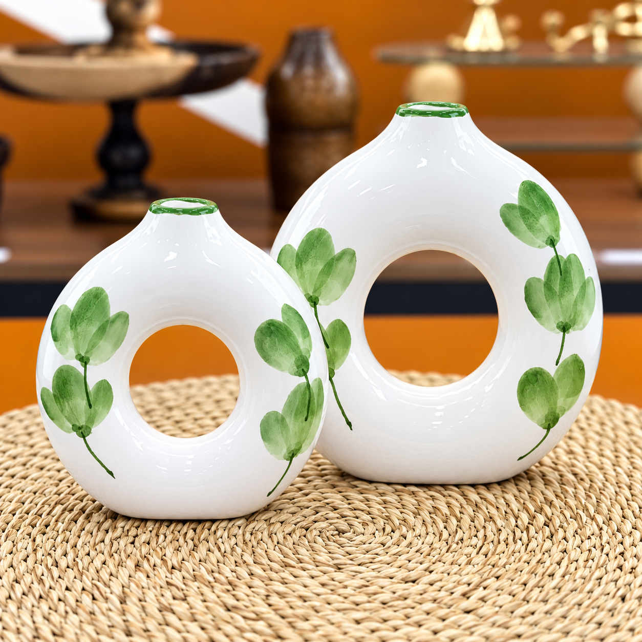 گلدان سرامیکی دونات دو سایز پوپک سبز
