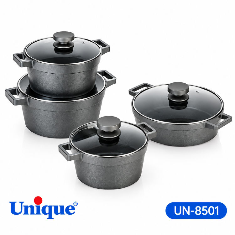 سرویس قابلمه و ماهیتابه ۸ پارچه طوسی دیاموند یونیک Unique