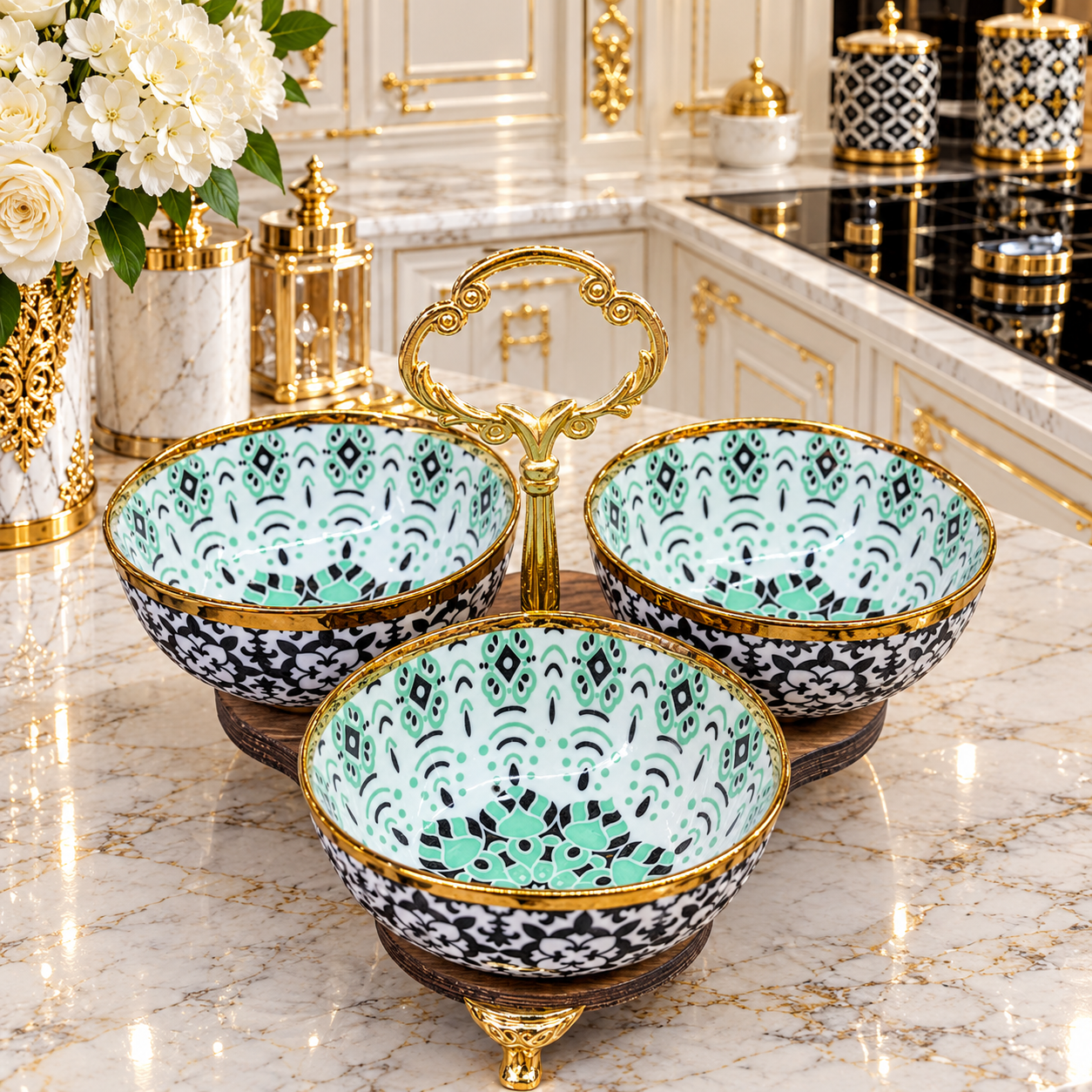 اردوخوری ۳ خانه لب طلا طرح مینیمال سبز
